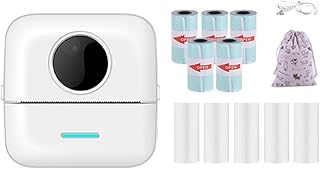 Inkless Printer, Mini Sticker Printer Pocket Inkless Thermal Printer with 10 Rolls Thermal Paper and Sticker for iOS&Android, Bluetooth Smart Portable Receipt Printer for Photo Journal Notes Memo