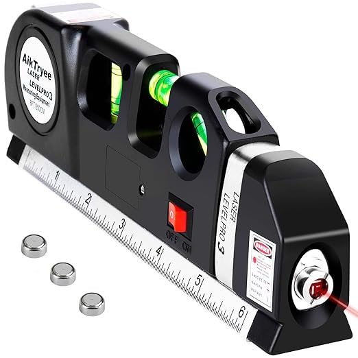 Multipurpose ABS Laser Level Line Tool Kit | Standard Cross | leveler Beam with Metric Rulers 8ft/2.5M for Picture Hanging cabinets Tile Walls (Black)-image-17