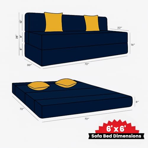 Image of CELLBELL Comfy Sofa Cum Bed 6x6 Feet | Foldable Dual Use Couch Bed with Soft Cushions, Washable Fabric Cover & Sturdy Frame | Space Saving Modern Design for Living Room, Bedroom Guest Use (Navy Blue)