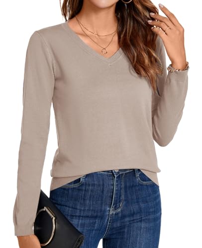 Image of MINTLIMIT Lightweight Sweaters for Women 2024 Casual Fall Long Sleeve Shirts Blouse Knit V Neck Pullover Sweater Tops