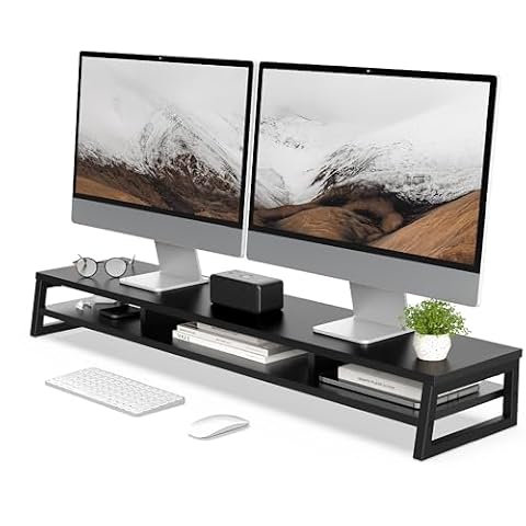 Fenge podwójny stojak na monitor Riser 108 cm duży stojak na ekran komputera do PC/laptopa/faksu/drukarki/telewizora, organizer na biurko, nośność 45 kg (czarny)