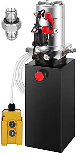 Mophorn Hydraulic Pump, 10 Quart Hydraulic Power Unit, Single Acting Hydraulic Pump, 12V DC Hydraulic Pump (Steel Reservoir, Single Acting, 3200 PSI) w/SAE#6 Connector for Dump Trailer Car Lifting