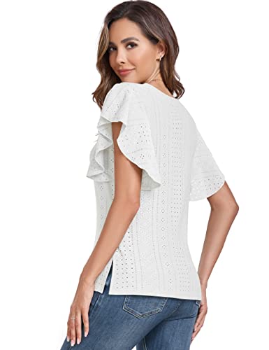Zenbriele Women Summer Casual Tops Short Sleeve Square Neck Loose Shirt Blouse Tunic Tops For Casual Work Business White #TOP3