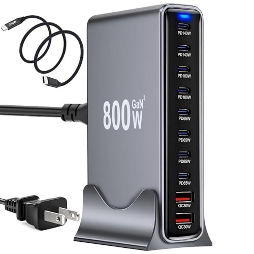 Image of 800W USB C Charger Block, Multi-port Fast USB Charging Station Dual PD 140W GaN Ⅲ Charging Station For Multiple Devices, Laptop Charger Adapter Compatible with MacBook, DELL, iPad, iPhone, Samsung etc
