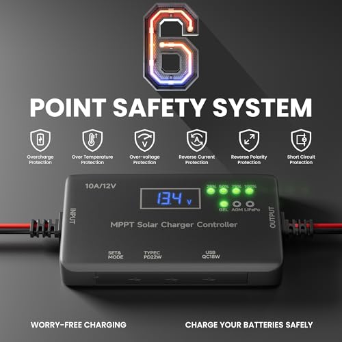 Régulateur de panneau solaire MPPT 10A pour van et camping-car avec sorties USB et Type-C - 8