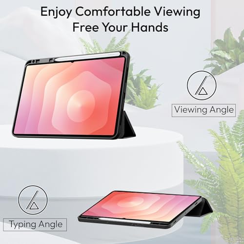 Image of Robustrion Cover Case for Samsung Galaxy Tab S11 Ultra 14.6 inch Cover with [S-Pen Holder], Hybrid Flip Cover Case for Samsung S11 Ultra Tablet 14.6 inch with Transparent Back [Auto Sleep Wake] - Black