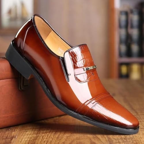 Men's Leather Slip-On Dress Shoes Gradient Color Pointed Toe Formal Business Casual Wedding Anti-Slip Loafers4