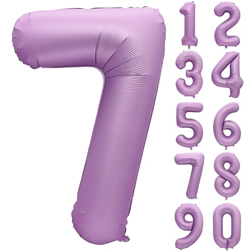Image of 40 In Matte Lavender Purple Birthday Number 7 Helium Foil Mylar Balloon | Helium Foil Mylar Suitable Boys' And Girls', 7st 17th Birthday Parties, Anniversary Celebration seven Balloon Purple paryt