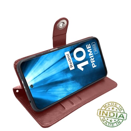 Image of Pikkme Mi Redmi 10 Prime Flip Cover Leather Finish Wallet Back Case for Mi Redmi 10 Prime (Brown)