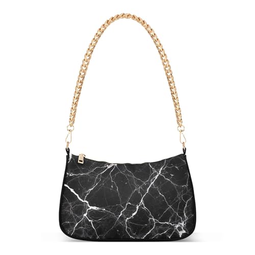 Black Marble White Gray Veining Tote Handbag Womens Print Shoulder Purses Classic Purse Hobo Totes Zipper Closure Chain Strap