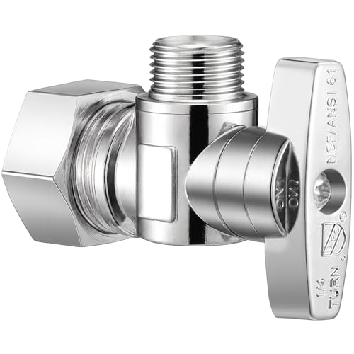 1 Pack Angle Stop Valve 1/4 Turn Water Shut Off Valves 1/2 Nominal (5/8 OD) Compression Inlet x 3/8 OD Compression Outlet Shut-off Valve for Sink Bathroom Toilet Kitchen Laundry Plumbing