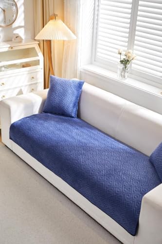 Image of HOMETHREADS Innovative Premium Velvet Sofa Cover Mat with PVC Backing for Non-Slip Comfort | (Navy Vrsh, 2 Seater Small | 70x120cm)