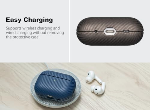 Image of Haobobro Leather Case - for AirPods Pro 3 Case Cover - Selected Skin-friendly Leather, Carbon Fibre Texture, Handmade Drop Protective Hard Cover for AirPods Pro 3rd Generation Earbuds, Desert Titanium