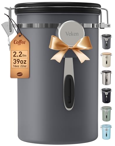 Veken Coffee Canister, 39OZ Large,Airtight Stainless Steel Food Storage Container for 2.2lbs...