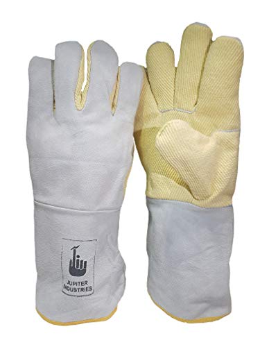 Image of Kevlar Para-Aramid & Split Leather Welding Gloves, Heat & Flame Resistant up to 200C, Heavy Duty Long Cuff Safety Gloves for Furnace, Foundry & Industrial Work, Pack of 2 Pairs
