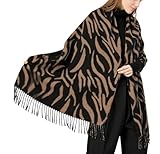 OVOY Women Fashion Cashmere Feel Winter Scarf, Zebra Soft Long Double-sided Style Tassels Oversize Warm Shawl Scarves Wraps