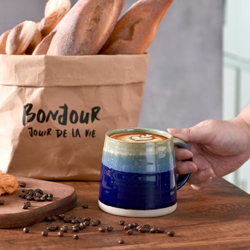Taza grande de cerámica 13.5 oz con asa ancha azul miniatura 2