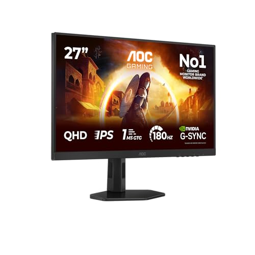 AOC Q27G4XD 27 Zoll WQHD Gaming Monitor, 180Hz, Fast IPS Panel, 0.5ms MPRT, Adaptive Sync, HDR400, G-Sync Compatible, Höhenverstellung,(2560x1440 HDMI 2X 2.0 DP 1x 1.4) Schwarz