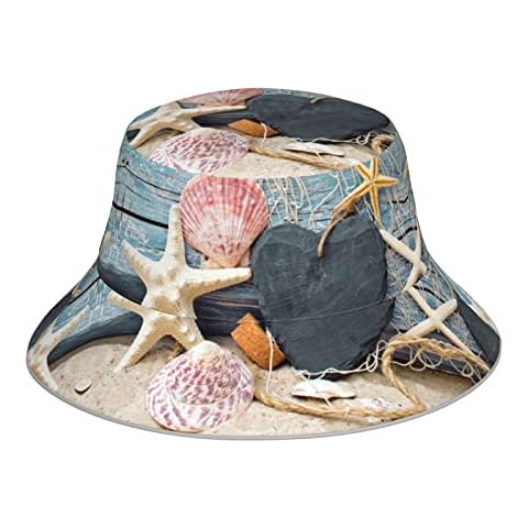 XIACHUANGSM Sun hat Beach Seashell Printing Reflective Bucket Hat Women's Men's Sunhat Black Cover