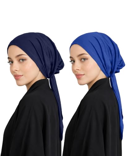 Image of Mehar Women's Hair Ponytail Cap Set of 2 | Soft Stretchable Polyester Hijab Inner Cap | Adjustable Tie-Back | Scarf & Helmet Inner | One Size Fits All