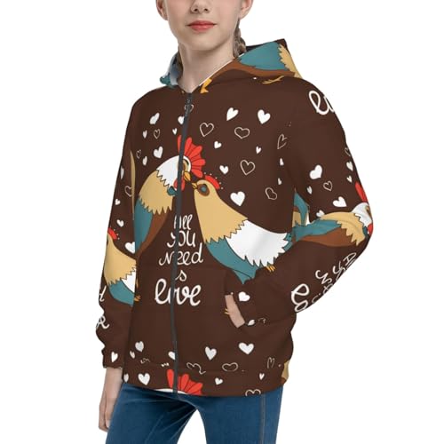 Rooster And Chicken Kids Pullover Hoodies Boys Zip Up Sweatshirts Girls Athletic Clothes with Pocket
