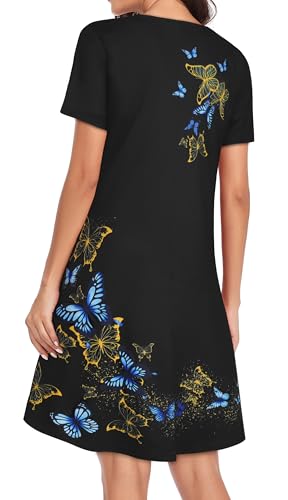 Image of Womens Summer Dresses Beach Casual Loose Tshirt Floral Short Sleeve Flowy Pockets Sundresses 2026