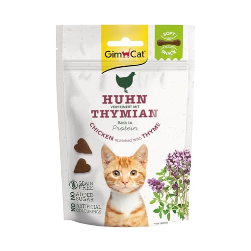 GimCat Soft Snacks Poulet au thym - Friandise pour chats tendre et riche en protéines sans sucre ajouté - 1 sachet (1 à 60 g)