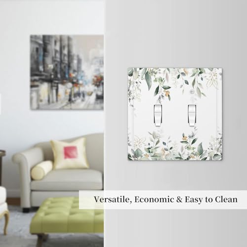 Decorative Switch Plate Covers Rustic Ink Green Eucalyptus Leaves Sage leaf 2 Gang Light Switch Cover Plate Unique Double Toggle Wall Plate Light Switch Covers for Bedroom Home Decor