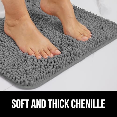 GORILLA GRIP Bathroom Rug Sets 3 Piece, Bath Mat Set and Oval Toilet Base with Rubber Backing, Plush Absorbent Shaggy Chenille Washable Mats, Includes 24x19.5, 24x17 and 30x20 Inch Rugs, Grey - Image 5