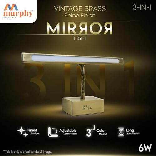 Image of Murphy 6W Colour Changing 3in1 Brass Finish LED Mirror Light (Cool White, Warm White, Neutral White) | Adjustable Angle | Modern Vanity /Dressing /Bathroom Wall Light-Pack of 1