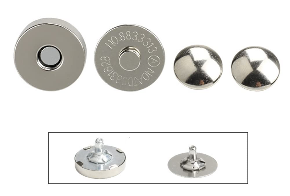 MAHAVIMOKSA Lot de 100 boutons-pression magnétiques à double rivets pour loisirs créatifs, couture, sac à main, cuir, vêtements, scrapbooking (argent) 18 mm