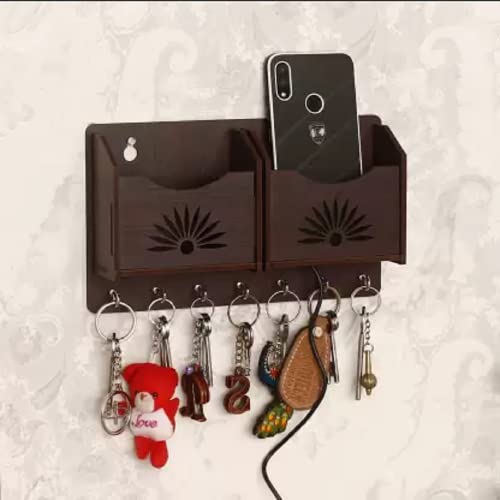 Image of Capio Art Wooden Wall Mounted Key Holder with 7 Hooks & Sunrise Design