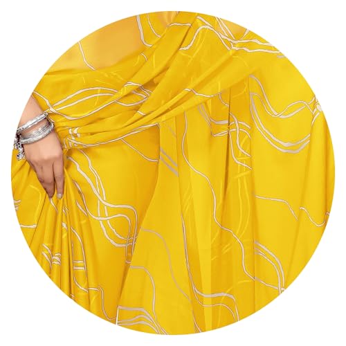 Image of MIRCHI FASHION Saree for Woman Chiffon Georgette Geometric Printed | Lightweight Farewell and Women's Office Sari with Blouse Piece