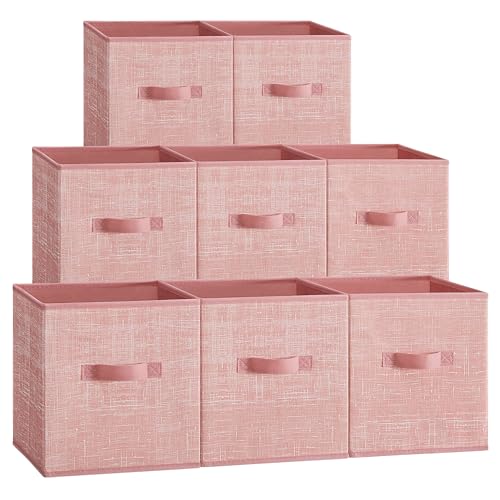 SONGMICS Storage Cubes, 10.2 x 10.2 x 11 Inches Non-Woven Fabric Bins with Double Handles, Set of 8, Closet Organizers for Shelves, Foldable, for Clothes, Jelly Pink UROB826R01 Jelly Pink 8