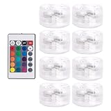 DOITOOL Luces LED Sumergibles Impermeables para Piscina y Estanque 8 Unidades con Control Remoto Luz RGB Multicolor Plástico ABS Transparente para Fuentes y Decoración Acuática