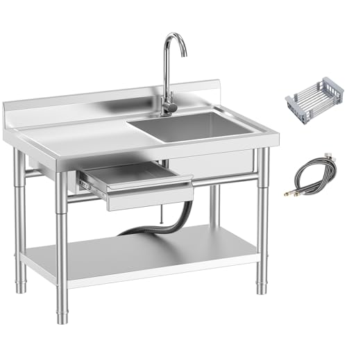 Stainless Steel Utility Sink, Commercial Kitchen Sink, 39.5'' Free Standing
