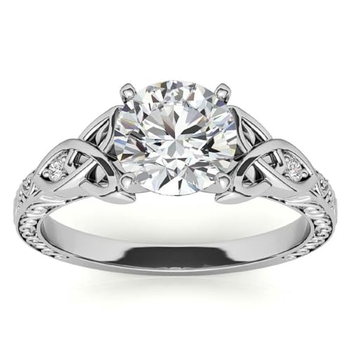 2 CT Round Cut Colorless Moissanite Accented Celtic Knot Engagement Ring,Solitaire Wedding Ring, Solid 14k White Gold Moissanite Rings, Anniversary Promise Ring Gifts for Her2