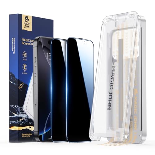 MAGIC JOHN 3rd Gen Upgraded for iPhone 16 Pro Privacy Screen Protector 6.3 Inch, 25°Anti-Spy Screen, Shockproof Tempered Glass, Auto Dust-Removal, Bubble Free, Easy Installation, 2 Pack