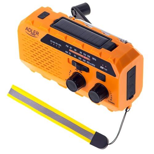 ADLER AD1197 Radio Portátil Pequeña Recargable de Emergencia Solar FM Am, Cargador USB C para Móvil, Batería Power Bank 12000 mAh, Radio de Supervivencia con Dinamo, Linterna, Alarma SOS ADLER AD1197 Radio Portátil Pequeña Recargable de Emergencia Solar FM Am, Cargador USB C para Móvil, Batería Power Bank 12000 mAh, Radio de Supervivencia con Dinamo, Linterna, Alarma SOS