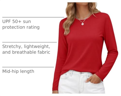 Image of YUCOLEN Long Sleeve Shirts for Women Cotton Crew Neck Casual Tops Fall