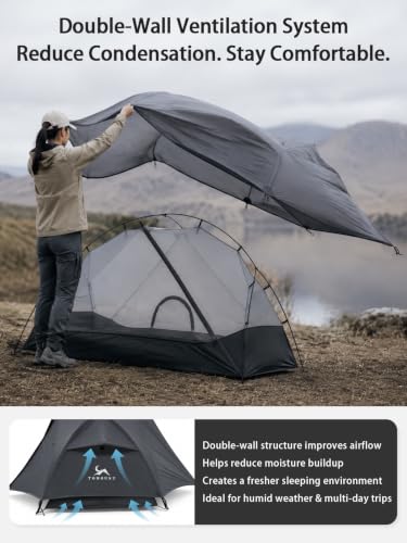 Ultraligera Carpa para Mochilero de 1 Persona, Impermeable 4000mm, Pared Doble Ligera, Autoportante para Camping y Senderismo miniatura 4