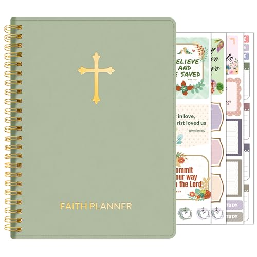 2026 Christian Planner - 12 Month Bible Journal and Prayer Planner A5 Spiral Bound Monthly & Weekly Christian Organizer Gifts for Women Men (Grey Green)