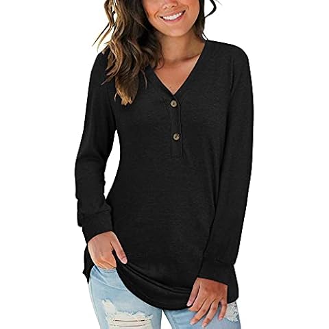 AUSELILY Camiseta de Manga Larga con Cuello en V para Mujer Cover