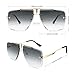 Rimless Oversized Square Sunglasses for Men Trendy Fashion Big Shades Tinted Lens Gold Metal Frameless Glasses UV400 Gray