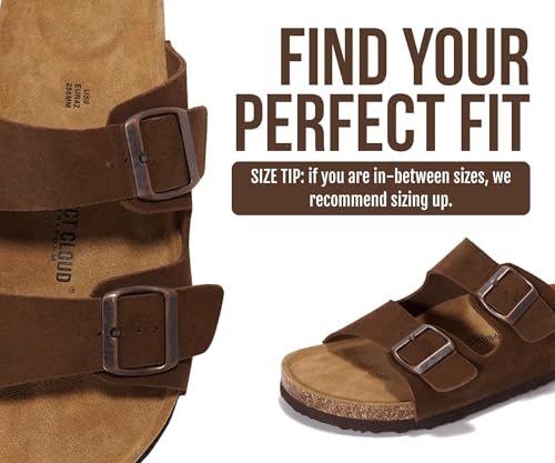 Image of Project Cloud Mens Sandals, 100% Genuine Leather Mens Slides (Heritage) | Memory Foam Insole & Cork Footbed Slides for Men Footwear Non Slip Summer Sandals for Men & Lightweight Sandals Men