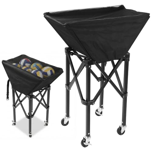 Volleyball Cart, Portable Volleyball Cart with Wheels, Collapsible Large Capacity, Garage Sports Equipment Organiser for EAS, for Coaches Schools Clubs(Black 37.40in*27.56in*13.78in)
