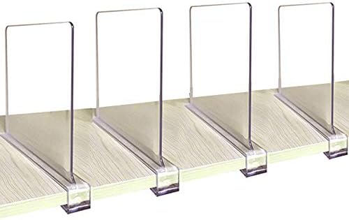 CY craft Acrylic Shelf Dividers for Closets,Wood Shelf Dividers, 4 PCS Clear Shelf Separators,Perfect for Clothes Organizer and Bedroom Kitchen Cabinets Shelf Storage and Organization