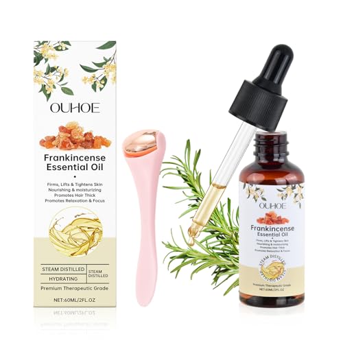 Huile essentielle d'encens Ziyonix - 100 % pure et naturelle, huile de massage relaxante pour le corps avec rouleau de massage, 60 ml, pour l'aromathérapie, les soins de la peau, apaise le corps et l'esprit.