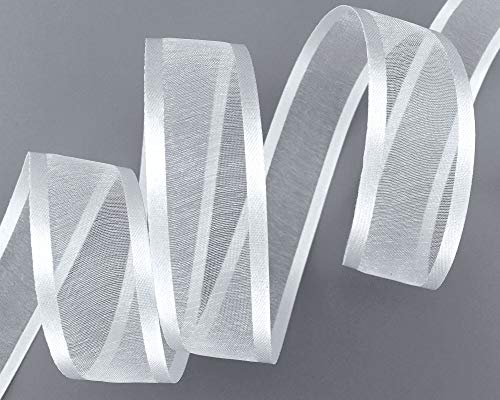 finemark 25 m x 25 mm Chiffon Ribbon with Satin Edge White (01) Chiffon Decorative Ribbon Gift Ribbon Semi-Transparent Shiny Without Wire Organza - Image 3