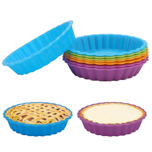 8 Pièces Moule à Tarte Silicone, 11cm Moules Tartelettes Individuelles Antiadhésif, Moule Mini Tartelette Moule Mini Quiche, pour Cupcakes, Muffins,...